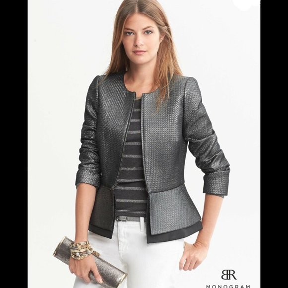 Banana Republic Jackets & Blazers - Banana Republic Monogram silver peplum jacket